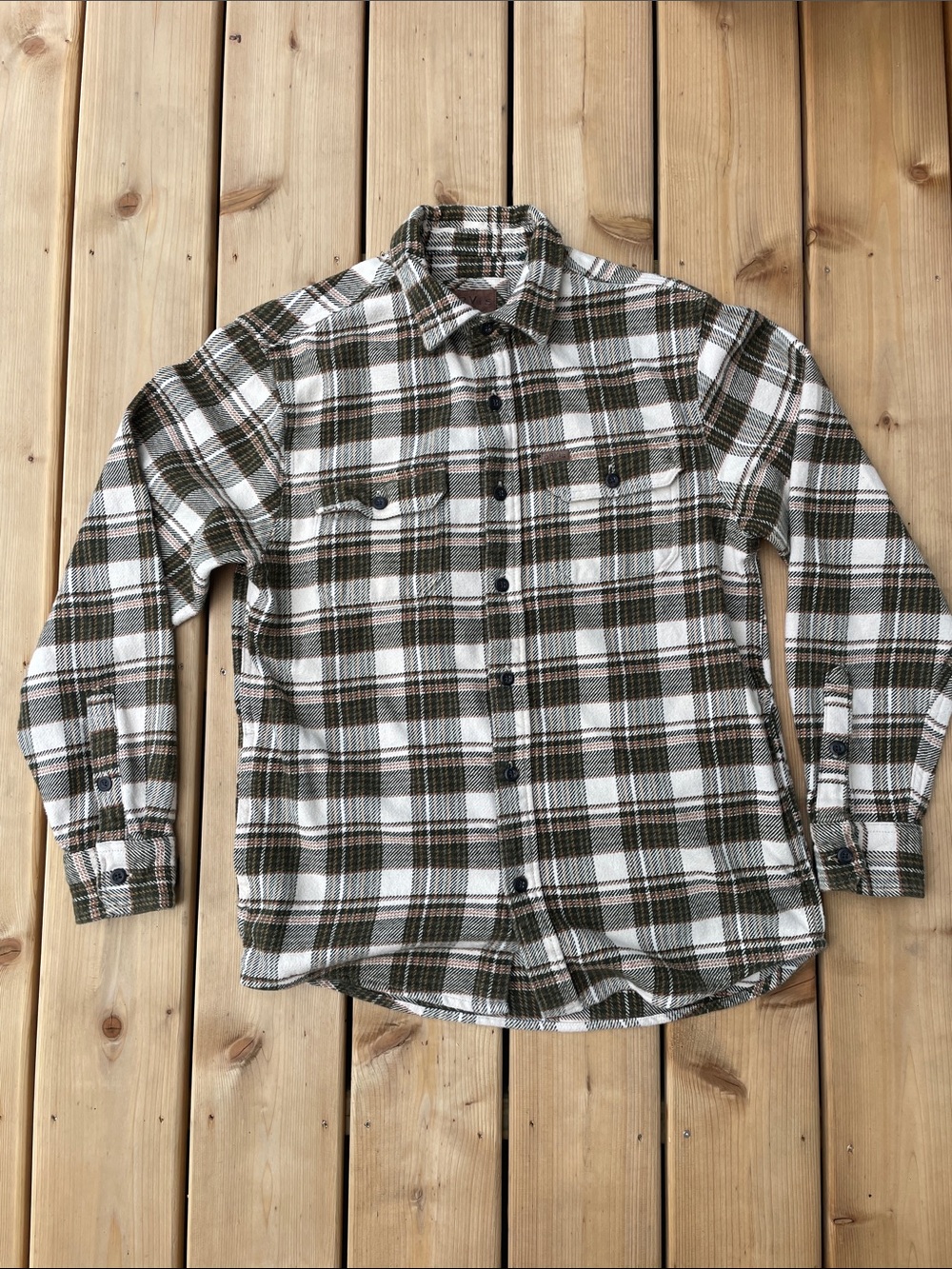 Orvis Olive & White Plaid Long-Sleeve Button-Down Shirt